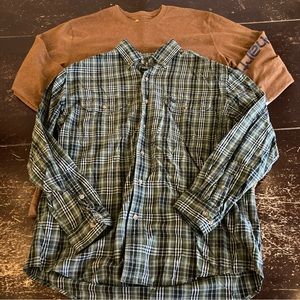 Carhartt 2 Men Large Long Sleeve Original Fit  Flannel Green Collar Shirt